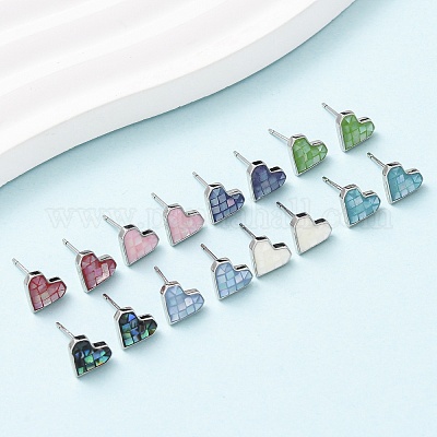 Серьги-гвоздики в форме сердца из латуни и эмали EJEW-I322-06P-1