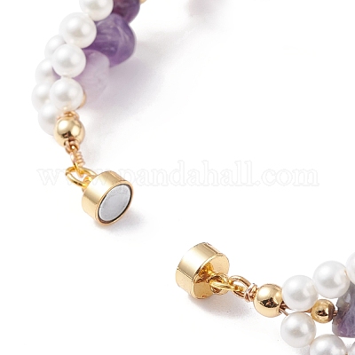 Браслет из бусин из натурального аметиста и жемчуга BJEW-TA00029-01-1