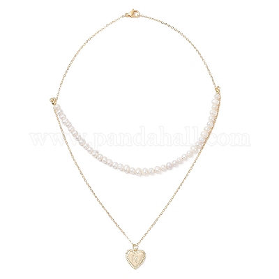 Двухслойное ожерелье из латуни с подвеской в виде сердца и буквы из натурального культивированного пресноводного жемчуга