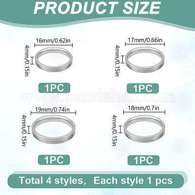 4 шт. 4 стиля из нержавеющей стали с рифлеными кольцами для пальцев STAS-LP0001-43P-01-1