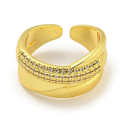 Стойка покрытие латунь микро паве кубический цирконий открытые манжеты кольца RJEW-I104-19G-1