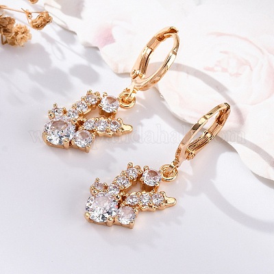 Серьги с застежкой-защелкой из латуни с прозрачным фианитом и прозрачным фианитом EJEW-K300-45G-1