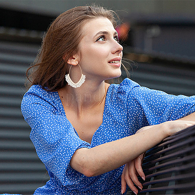 3 пара серег-колец из 3-х цветных стеклянных бусин EJEW-AN0003-74-1