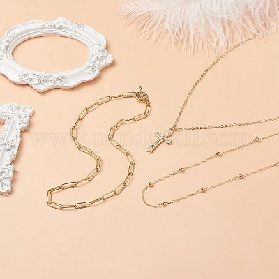 3шт. 3 стиля ожерелья с подвесками-крестами из нержавеющей стали 304 NJEW-JN04004-1