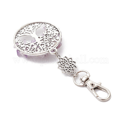 Бусины из натурального аметиста и сплава с подвесками в виде дерева жизни HJEW-JM03128-01-1