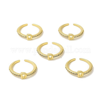 Кольцо-манжета с открытой буквой из прозрачного кубического циркония RJEW-H120-09G-D-1