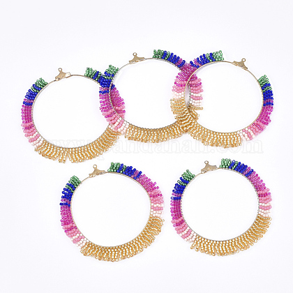 真鍮ペンダント 手作りの日本産シードビーズ フープピアスパーツ ゴールドカラー カラフル 21ゲージ 57 58x57 59x2mm 穴 1mm ピン 0 7mmの通販 Jp Pandahall Com