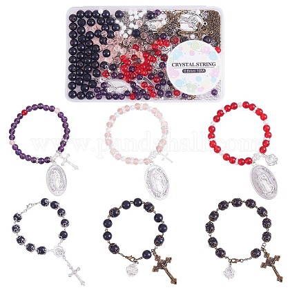 Collana con perline rosario da 6 mm con crocifisso Gesù Cristo per