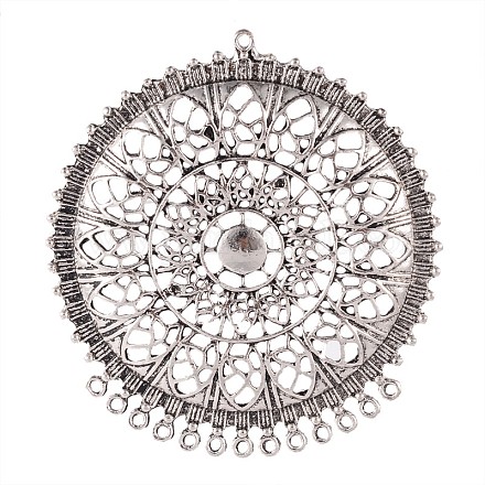 Filigree Flat Round Tibetan Style Alloy Chandelier Components PALLOY-I116-03AS-1