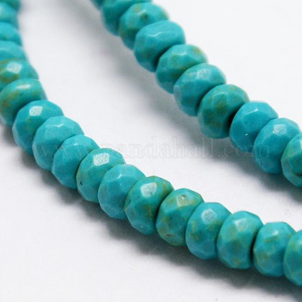 Faceted Rondelle Synthetic Turquoise Beads Strands TURQ-I015-6x4mm-06-1