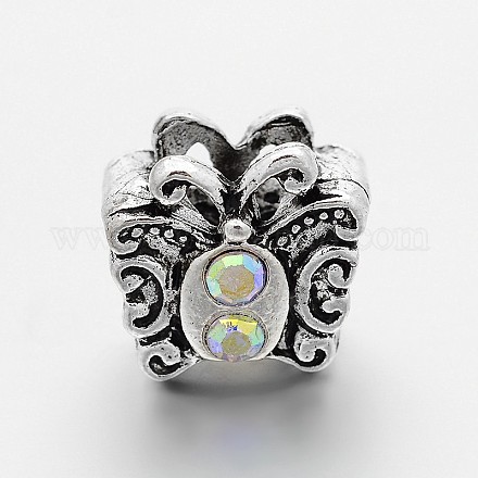 Antique Silver Plated Alloy Rhinestone Large Hole European Butterfly Beads MPDL-E022-01B-1