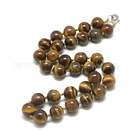 Natural Tiger Eye Beaded Necklaces NJEW-S405-12-1