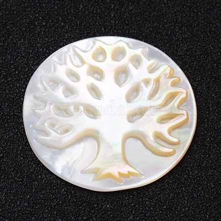 Flat Round with Tree of Life Yellow Shell Cabochons BSHE-L005-15A-1