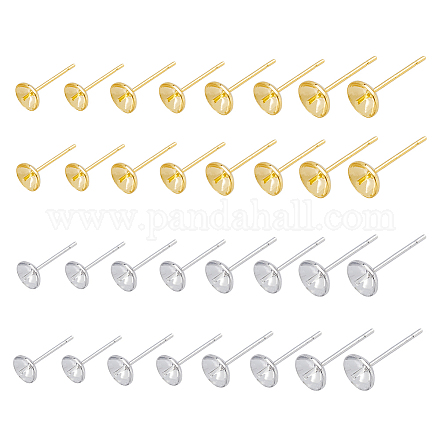 SUPERFINDINGS 32pcs 4 Sizes Brass Stud Earring Findings 2 Colors Long-Lasting Plated Ear Wires Connector Hypoallergenic Dangle Earring Posts Findings with 925 Silver Pin for Half Drilled Beads KK-FH0005-67-1