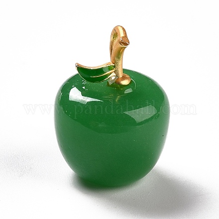 手作りランプワークペンダント  真鍮パーツ  カドミウムフリー＆鉛フリー  マットゴールドカラー  りんご  濃い緑  19x14mm  穴：4x2.2mm LAMP-A150-06MG-01-1