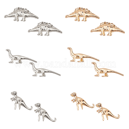 Anattasoul 6 個 6 スタイルティラノサウルス & ステゴサウルス & ブロントサウルス合金スタッドピアス女性用  プラチナ＆ライトゴールド  7.5~10x11.5~18mm  ピン：0.7mm  1ペア/スタイル EJEW-AN0002-71-1