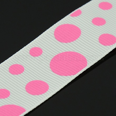 White and Hot Pink Dots Printed Grosgrain Ribbon for Hairbow DIY Party Decoration X-SRIB-A010-25mm-03-1