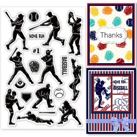 GLOBLELAND Baseball Sports Clear Stamps Baseball Players Silicone Clear Stamp Seals for Cards Making DIY Scrapbooking Photo Journal Album Decoration DIY-WH0167-57-0038-1