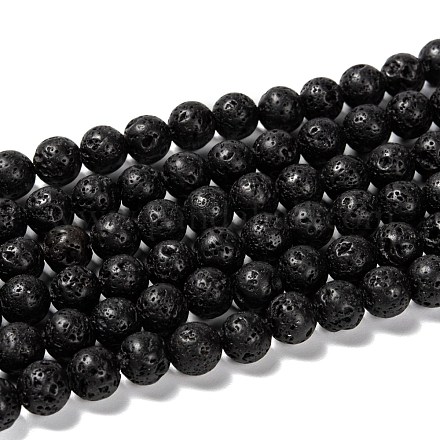 Runde Perlenstränge aus natürlichem Lavastein G-M169-8mm-03-1
