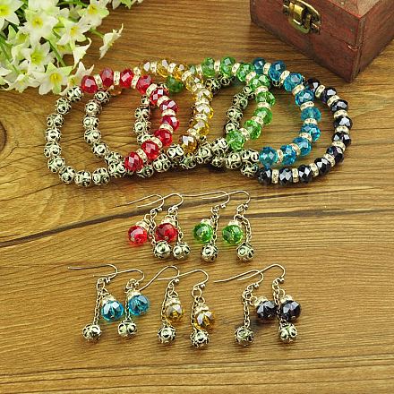 Set di gioielli di vetro: orecchini e bracciali elastici SJEW-JS00326-1
