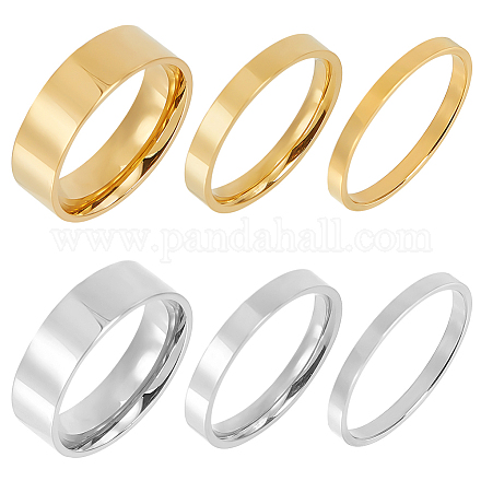 Anattasoul 2 set 2 colori 304 anelli a fascia semplici in acciaio inossidabile da donna RJEW-AN0001-20-1