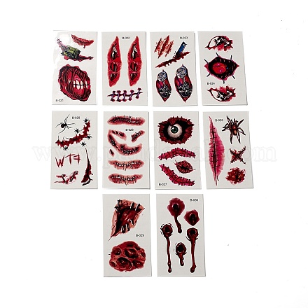 10 piezas 10 estilo halloween horror realista herida sangrienta cicatriz extraíble temporal a prueba de agua tatuajes pegatinas de papel AJEW-G048-04-1