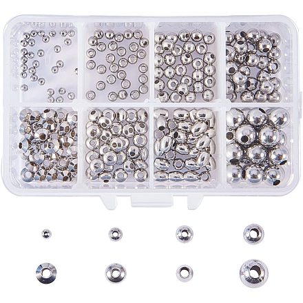 Pandahall élite 240 pièces environnement en acier inoxydable rond perles d'espacement rondes pour les accessoires de fabrication de bijoux à bricoler soi-même STAS-PH0016-03-1