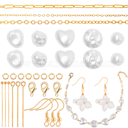 SUNNYCLUE Baroque Style Imitation Pearl Beads Fake Pearls Bead Earrings Bracelets Making Kit Love Heart White Beads Brass Cable Chain Paperclip Chain Earring Hooks for Jewelry Making Kits Adult Women DIY-SC0022-07-1