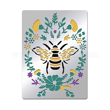 BENECREAT Bee Pattern Stainless Steel Stencil with Flower DIY-WH0289-077-1