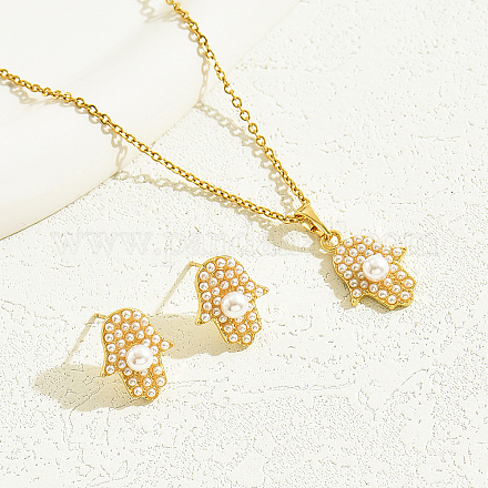 Модный роскошный комплект из серег-гвоздиков и ожерелья с подвеской в виде хамсы из нержавеющей стали 201 для женщин ZJ2629-1