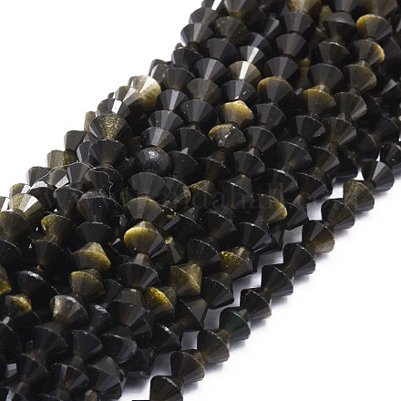 Chapelets de perles en obsidienne dorée naturelle G-E569-D05-1