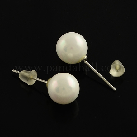 Sea Shell Ball Stud Earrings with Brass Pins EJEW-R090-04A-1