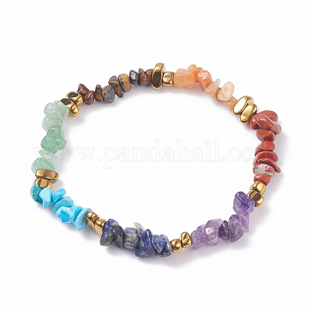 Bracelet de cheville stretch perlé avec éclats de pierres précieuses mélangées naturelles et synthétiques AJEW-AN00490-1