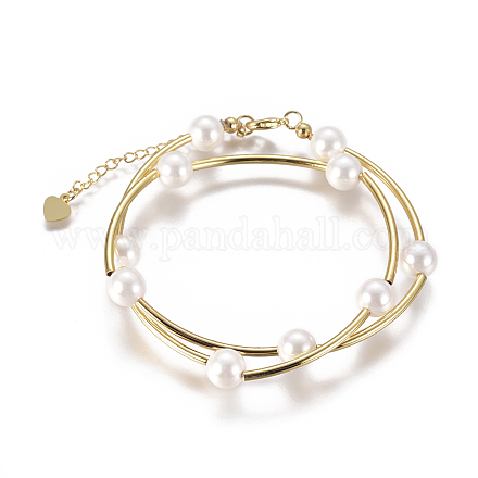 Shell Pearl Wrap Bracelets BJEW-E284-03A-1