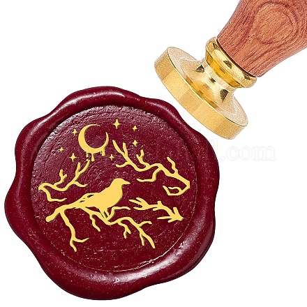 Brass Wax Seal Stamps with Rosewood Handle AJEW-WH0412-0134-1