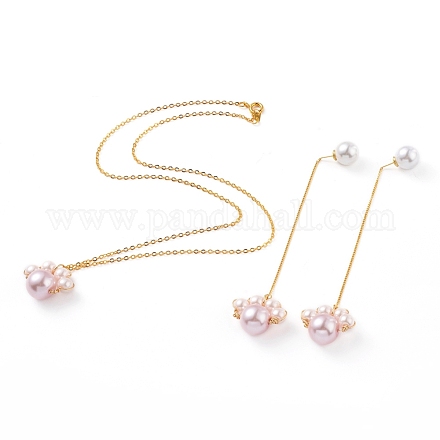 Set di gioielli con collana con ciondolo e orecchini pendenti SJEW-JS01059-02-1