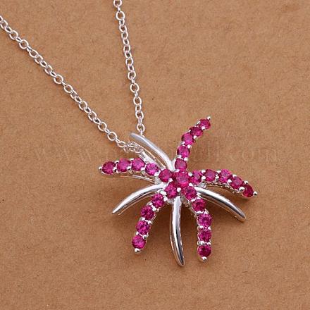 Simple Silver Color Plated Brass Cubic Zirconia Starfish Pendant Necklaces For Women NJEW-BB12985-1