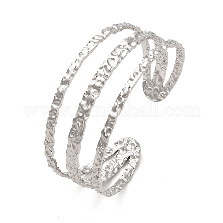 304 Stainless Steel Triple Lines Cuff Bangles BJEW-G694-09P-1