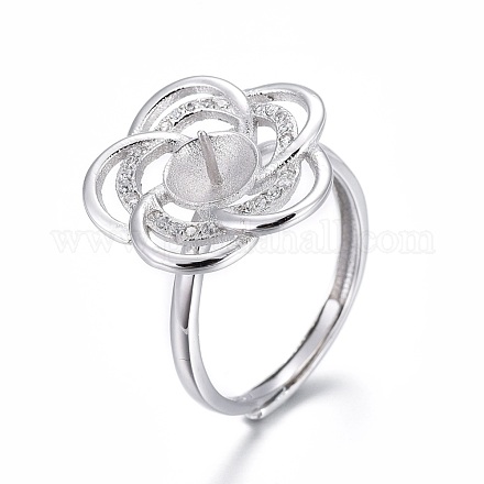 Adjustable Rhodium Plated 925 Sterling Silver Finger Ring Components STER-F048-04P-1