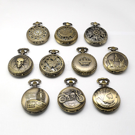 Vintage flache runde Zink-Legierung Quarzuhr Köpfe für Taschenuhr Halskette Herstellung WACH-R005-M01-1