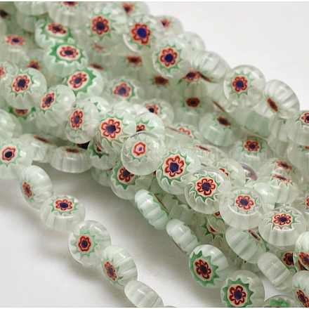 Handmade Millefiori Glass Flat Round Bead Strands LK-P011-15-1