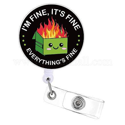 Flat Round ABS Plastic Badge Reel, Retractable Badge Holder, Funny I'm Fine It's Fine Everything's Fine Alligator Clip, Fire
