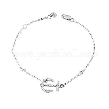 TINYSAND 925 Sterling Silver Cubic Zirconia Anchor Link Bracelet TS-B024-S-7-1