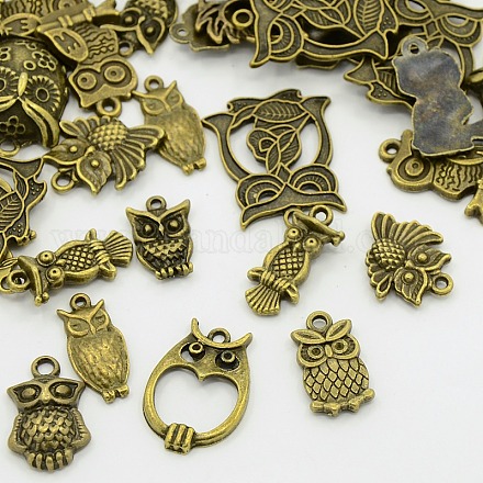Tibetan Style Alloy Owl Pendants TIBEP-X0002-02-AB-1