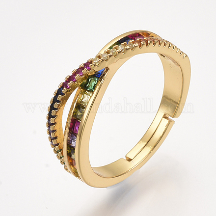 調節可能な真鍮製マイクロパヴェジルコニア製指輪  ゴールドカラー  usサイズ7 1/4(17.5mm) RJEW-S044-006-1