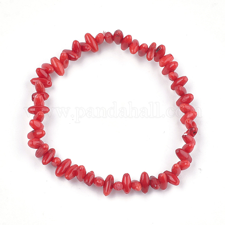 Synthetic Coral Beaded Stretch Bracelets BJEW-S134-88-1