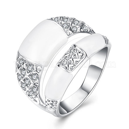 女性のための二重ループスズ合金チェコラインストーンパーティー指輪  エナメル  プラチナ  サイズ6  16.5mm RJEW-BB15389-6P-1