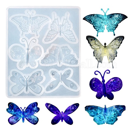 Diyの蝶の飾りのシリコーン金型  レジン型  紫外線樹脂とエポキシ樹脂のクラフト製造用  ホワイト  108x88.5x8mm  内径：12~29x38~45mm X-DIY-E055-20-1