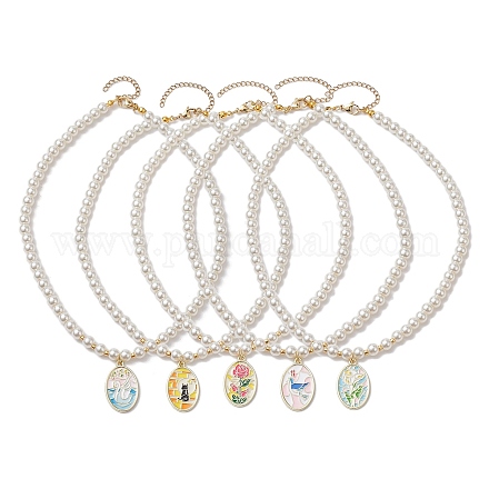 Ожерелья из белого стеклянного жемчуга NJEW-JN04652-1