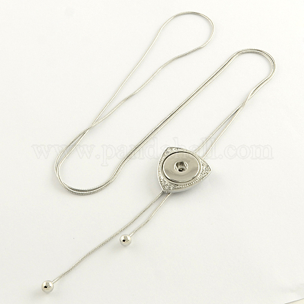 調節可能な真鍮のスナップネックレスの作成  三角形の合金ラインストーンのパーツと真鍮のチェーンと  プラチナ  18.9インチ  5~6 mmのノブでフィットスナップボタン NJEW-Q275-04-1